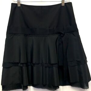 Elie Tahari A-line Tiered Knee Length Skirt 6 Black Party Formal Cocktail
